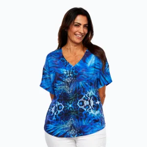 V-Neck T-Shirt (Blue Palm)