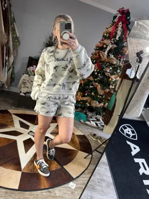 WESTERN PRINTED Sweatshort/Sweatshirt Matching Set