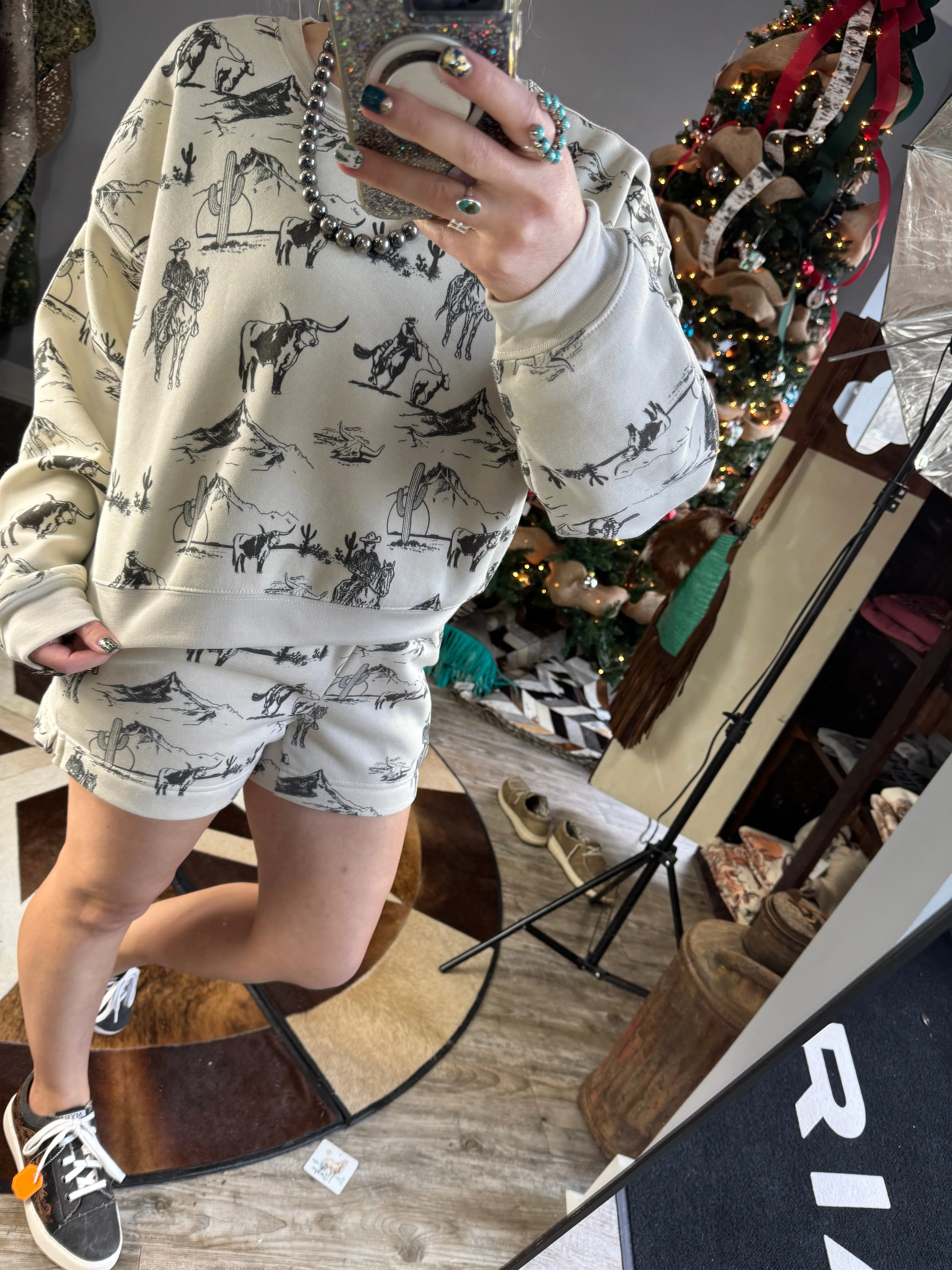 WESTERN PRINTED Sweatshort/Sweatshirt Matching Set
