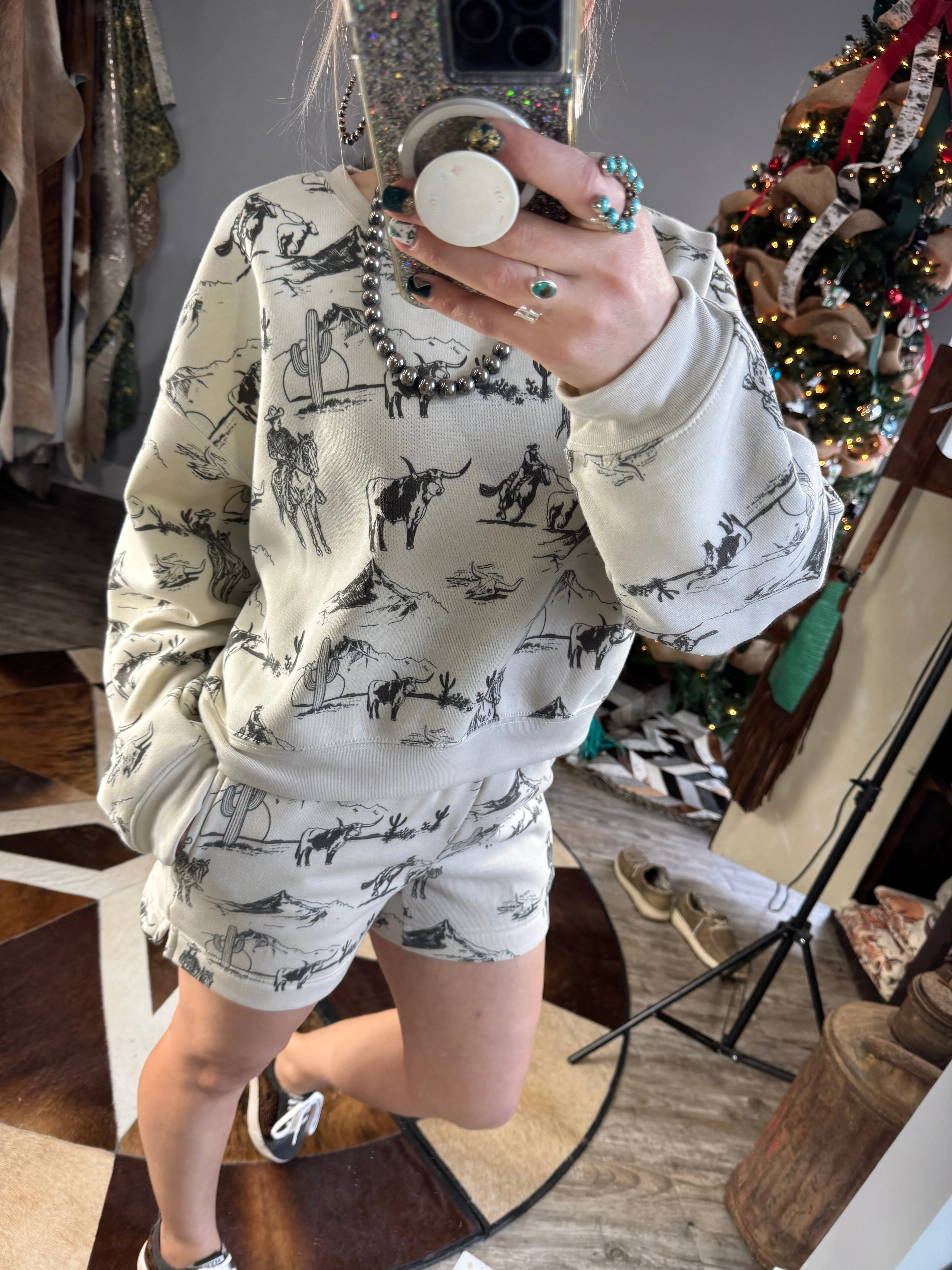 WESTERN PRINTED Sweatshort/Sweatshirt Matching Set