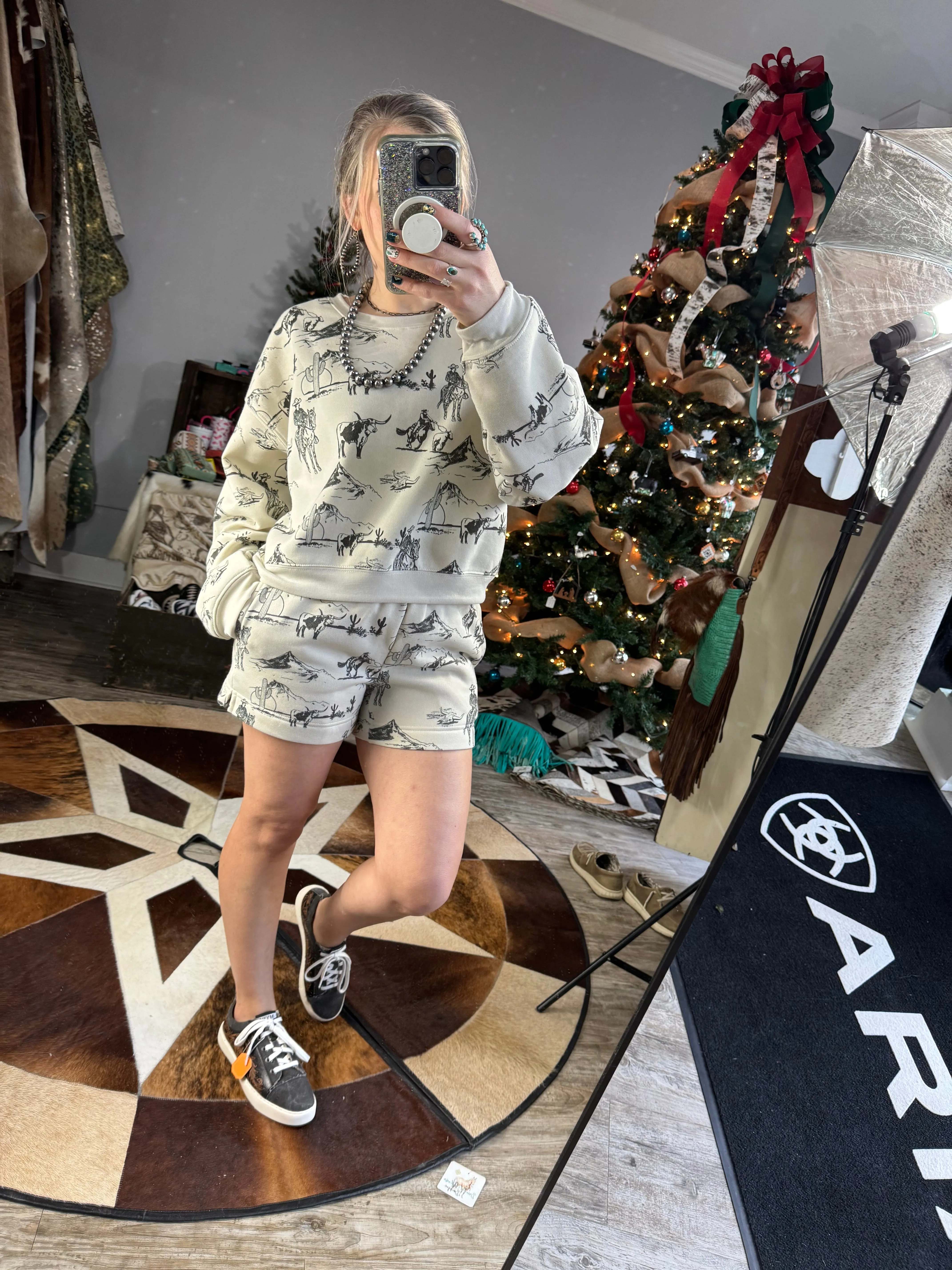 WESTERN PRINTED Sweatshort/Sweatshirt Matching Set