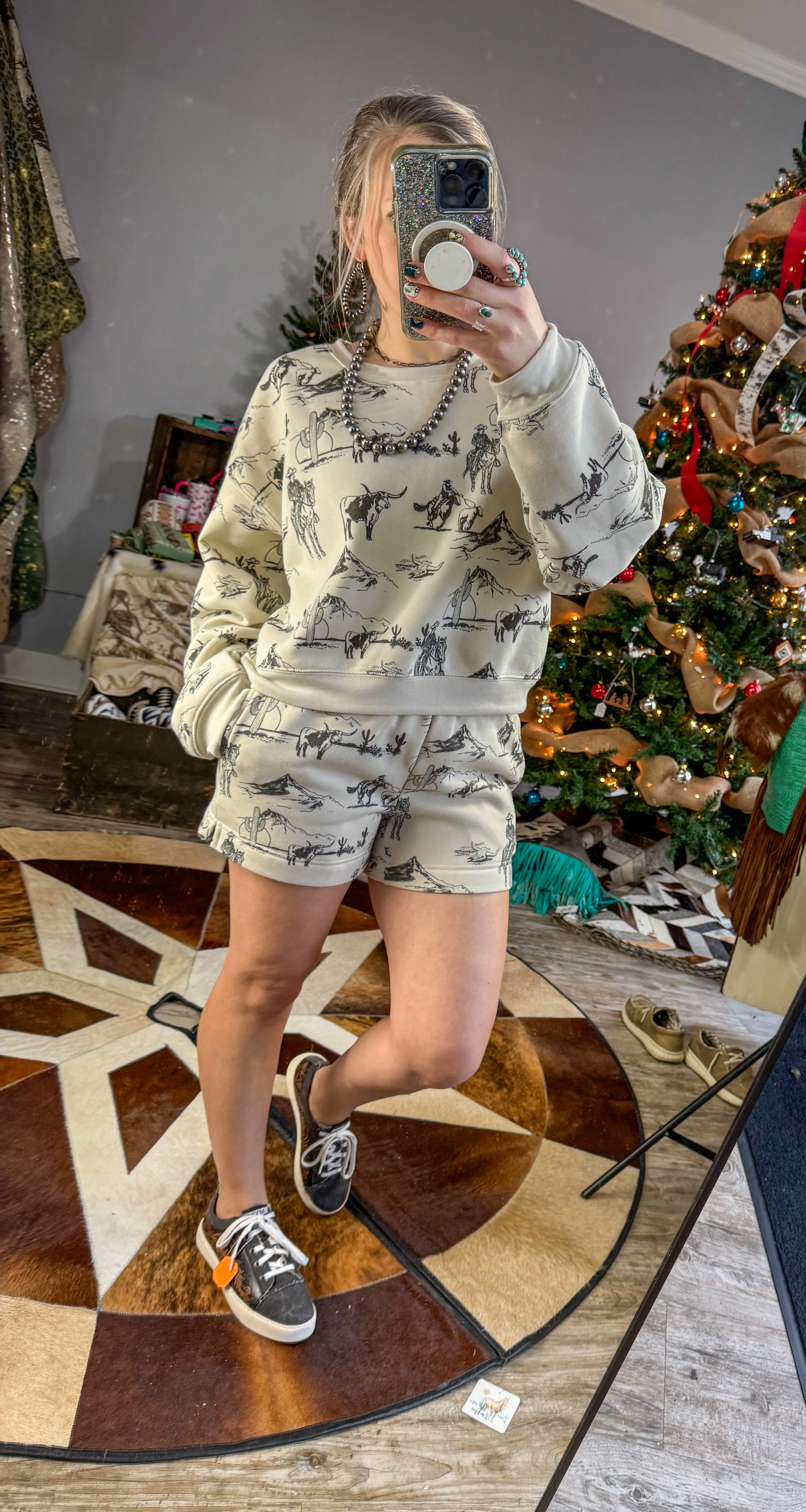 WESTERN PRINTED Sweatshort/Sweatshirt Matching Set