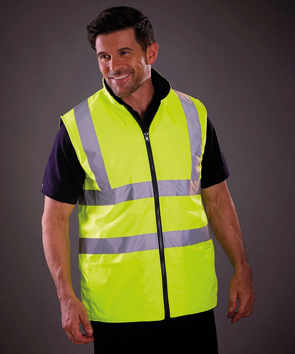 Yellow - Hi-vis reversible fleece bodywarmer (HV008F)